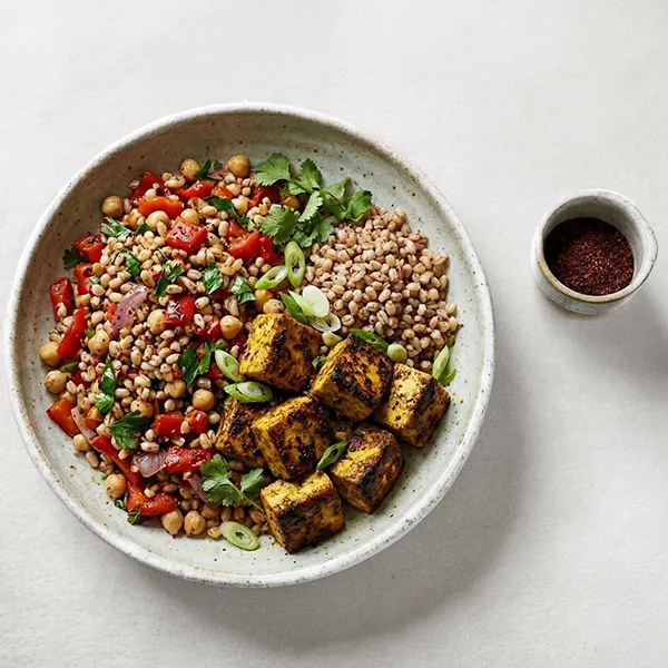 Hawaij Spiced Tofu With Sumac Red pepper Barley